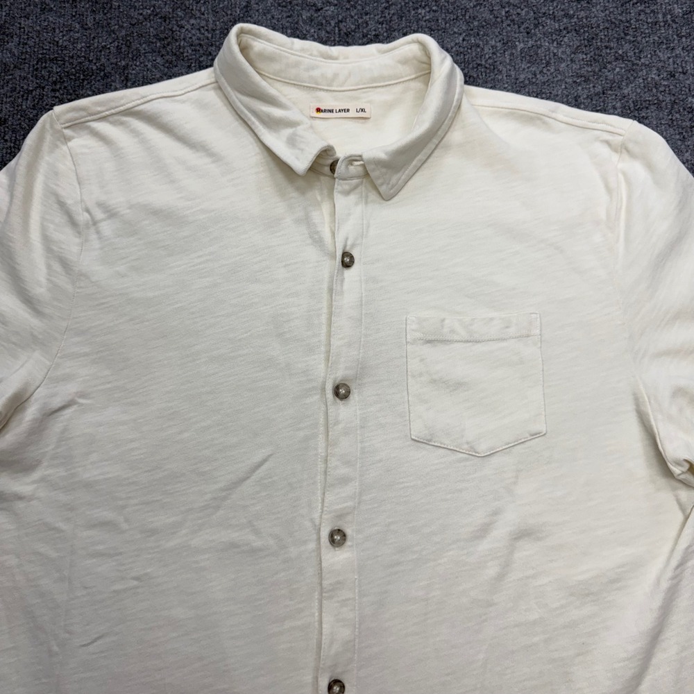 Marine Layer Mens L/XL Cream Cotton Slub Short Sleeve Button Down Pocket Shirt - Picture 6 of 10
